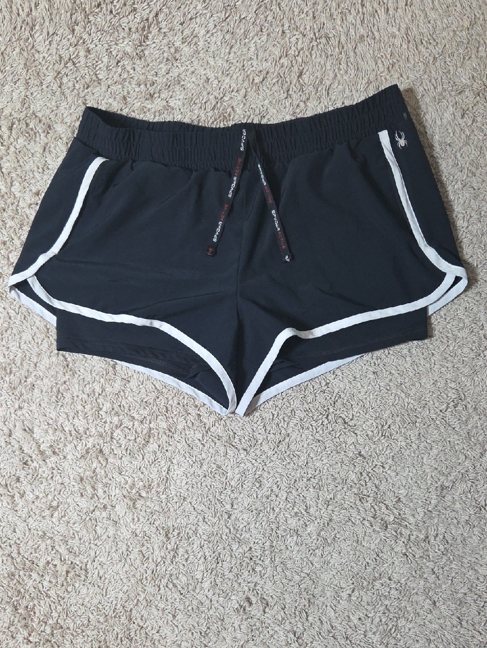 Spyder Black Two Layer Shorts with White Piping, Like New, XL